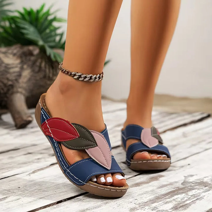 Isla - Casual Women's Orthopedic Sandals with Leaf Applique and Wedge Sole