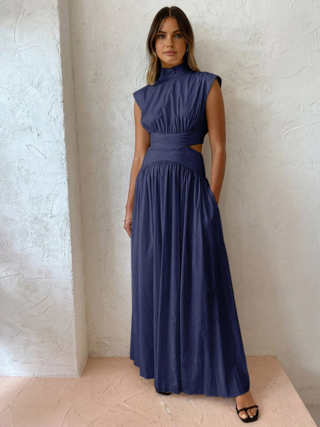 Isla - Chic Women's Summer Dress with High Neck and Side Cutout and Full Maxi Skirt