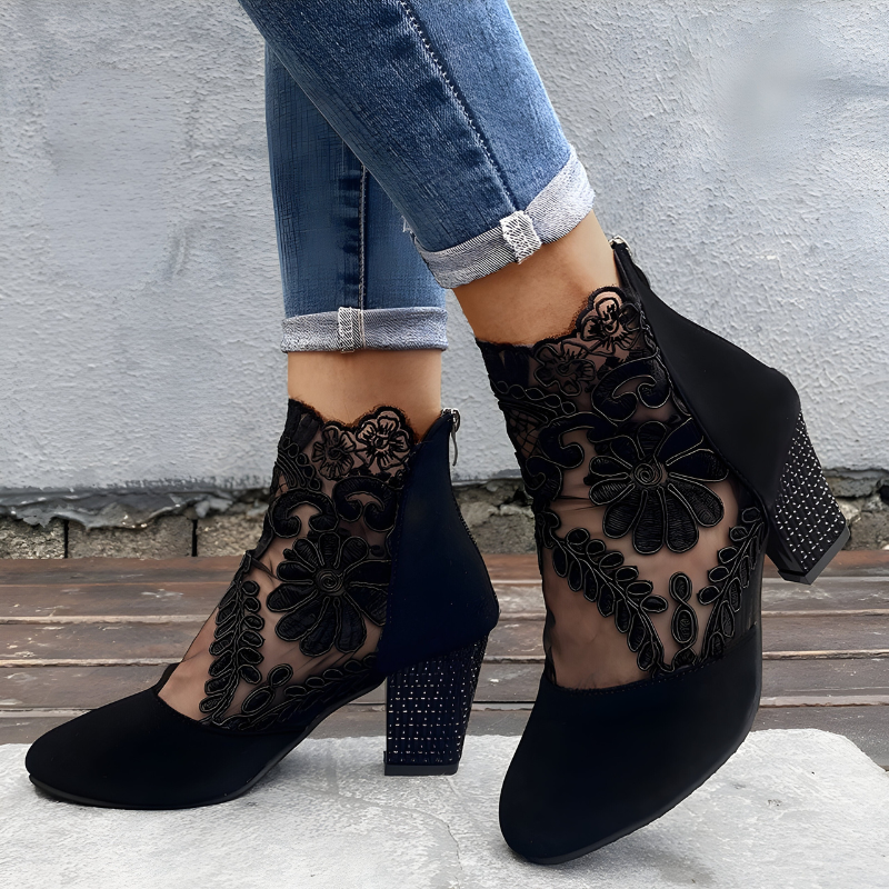 Isla - Elegant Orthopedic Women's Heels with Floral Embroidered Detail