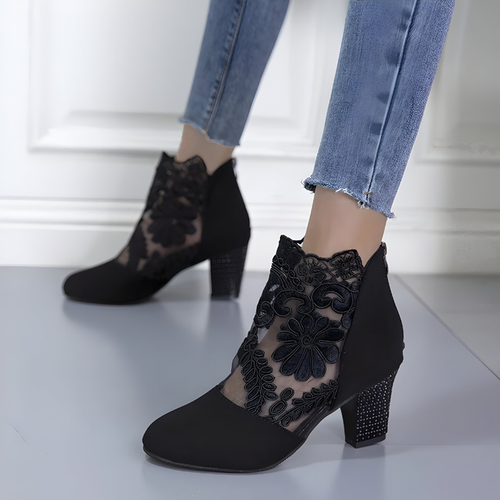 Isla - Elegant Orthopedic Women's Heels with Floral Embroidered Detail