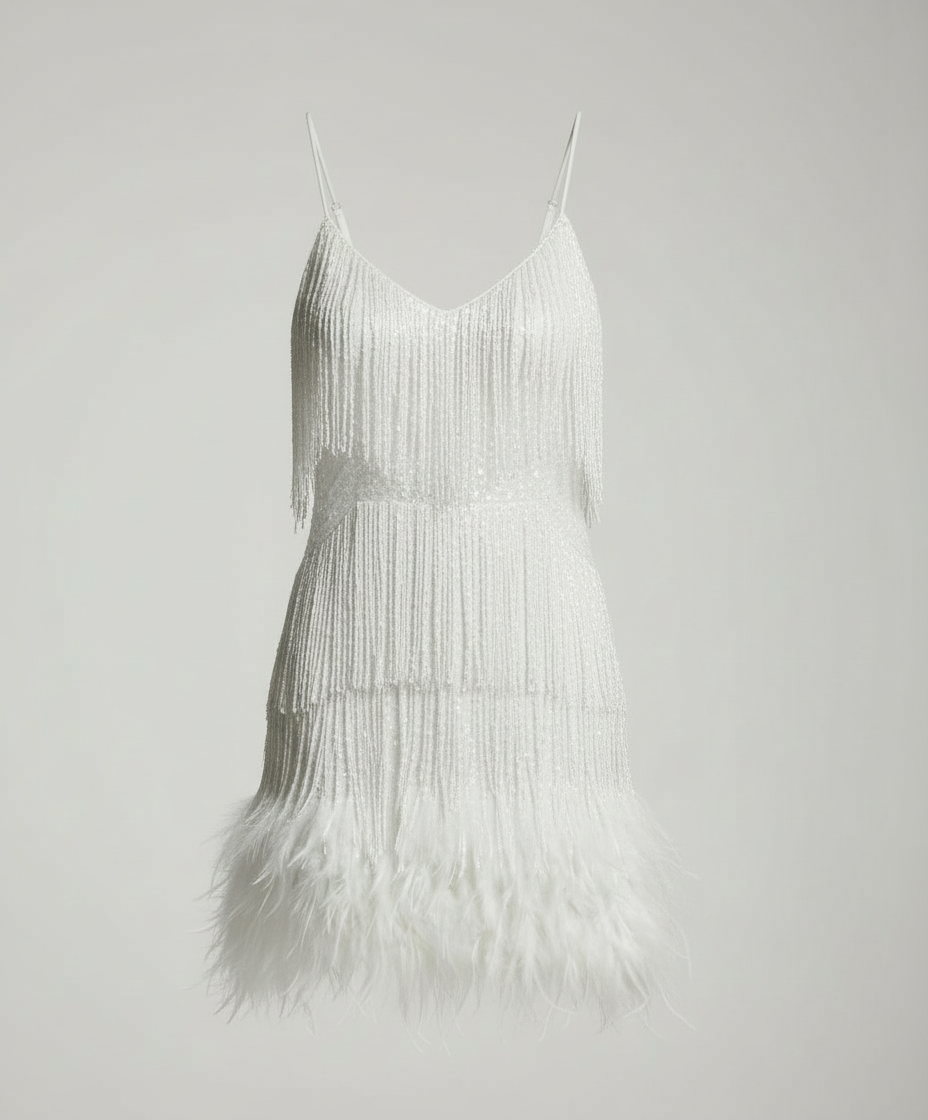Isla - Elegant Women's Plus Size Dress with Fringe Detail and Feather Hem