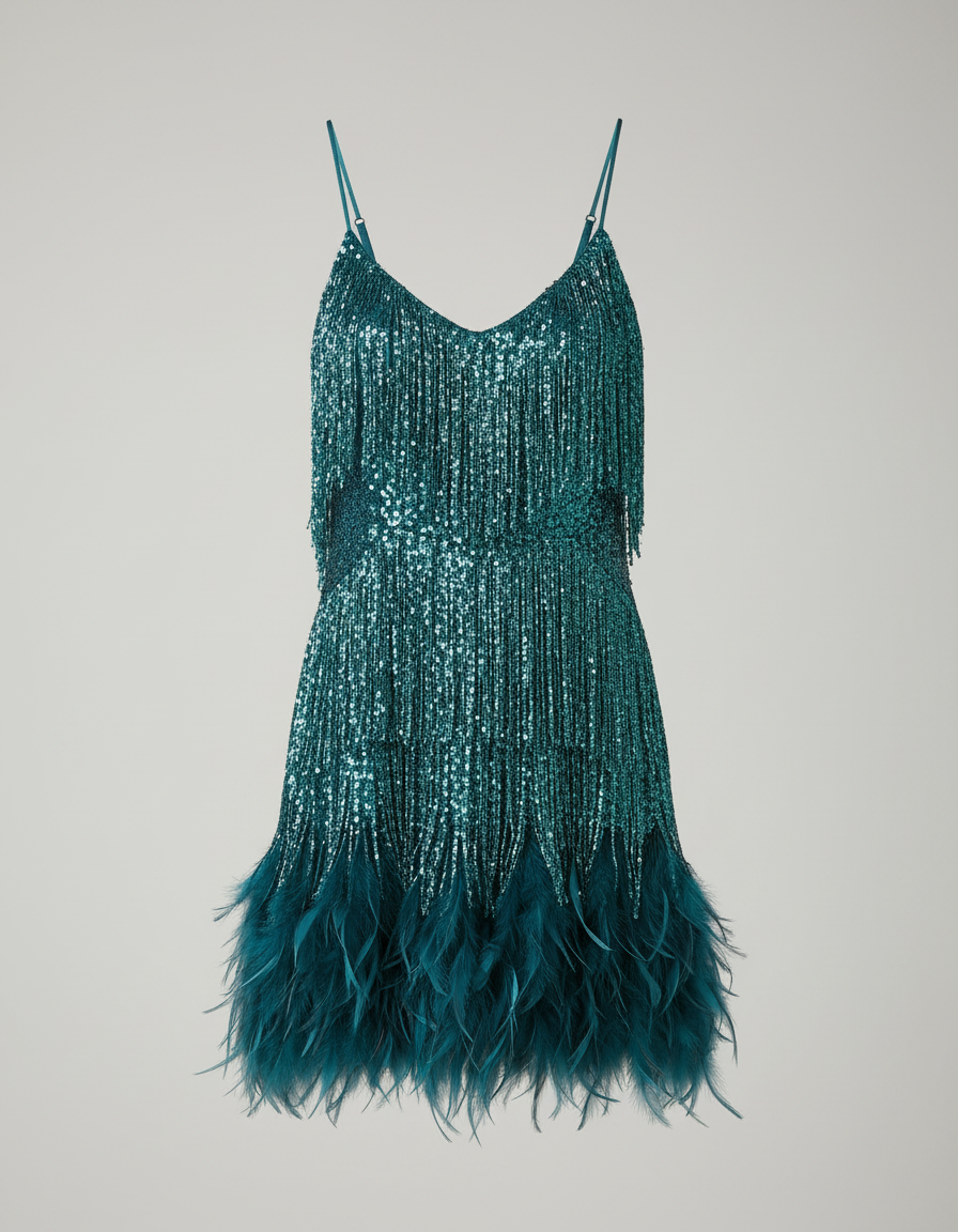 Isla - Elegant Women's Plus Size Dress with Fringe Detail and Feather Hem