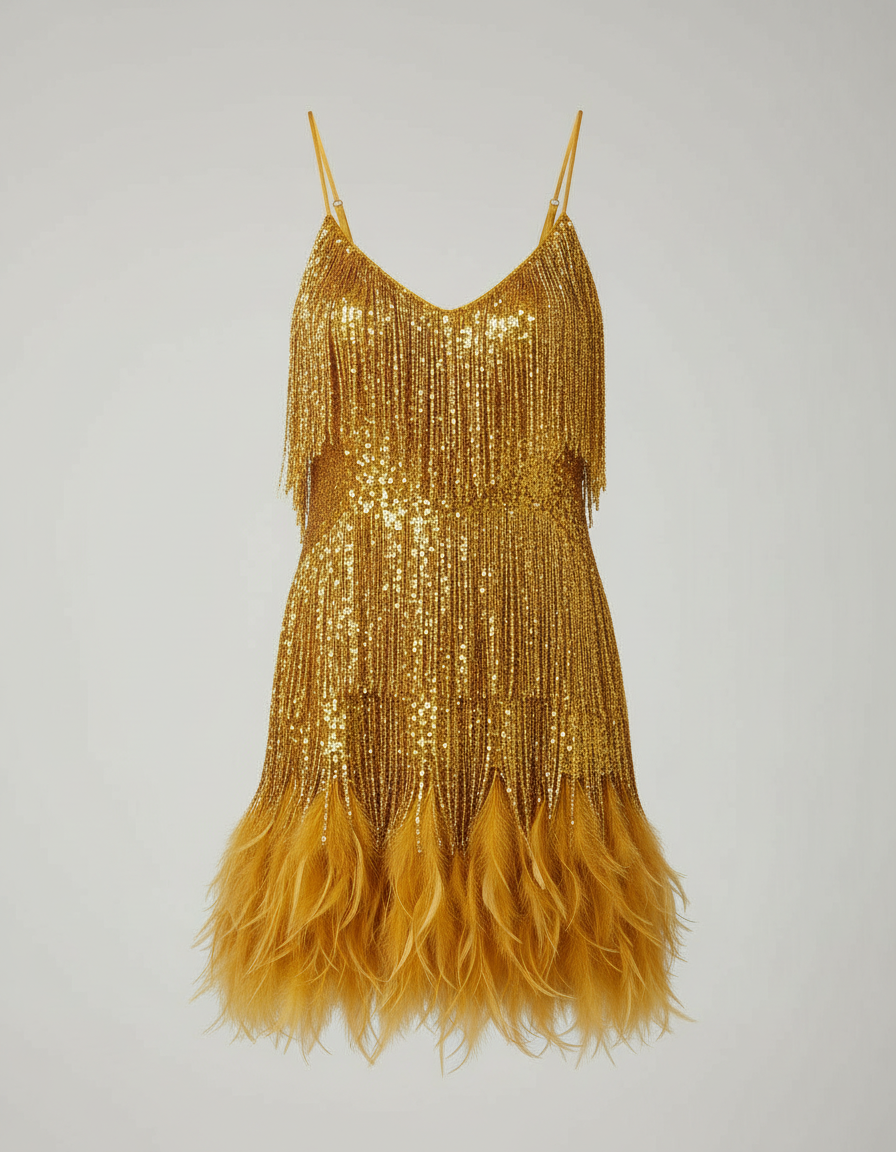 Isla - Elegant Women's Plus Size Dress with Fringe Detail and Feather Hem