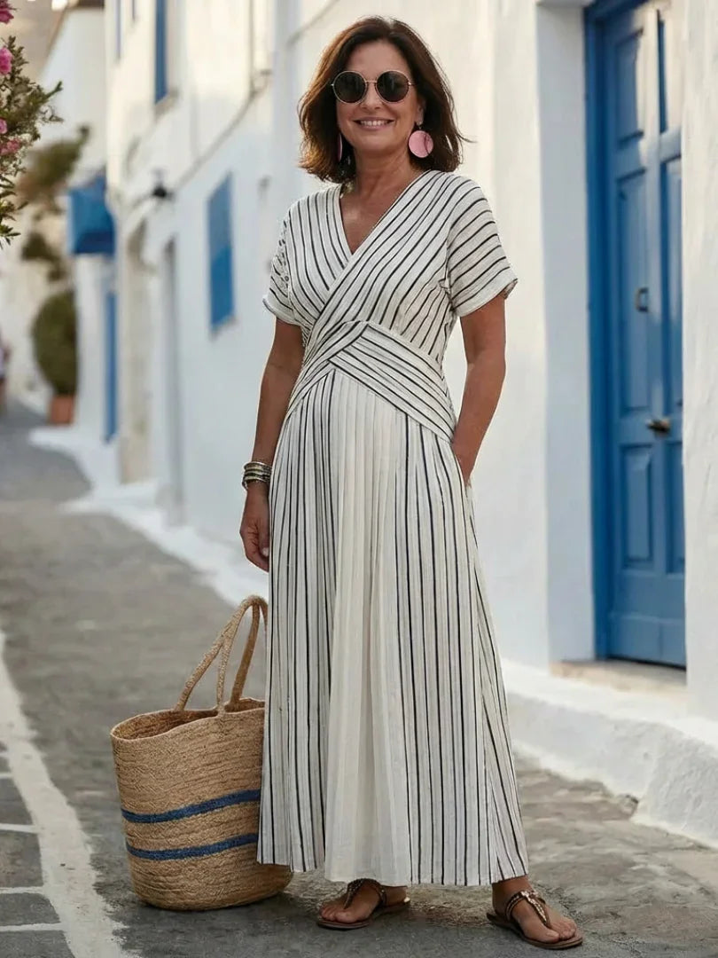 Isla - Elegant Women's Summer Dress with Wrap Neckline and Short Sleeves