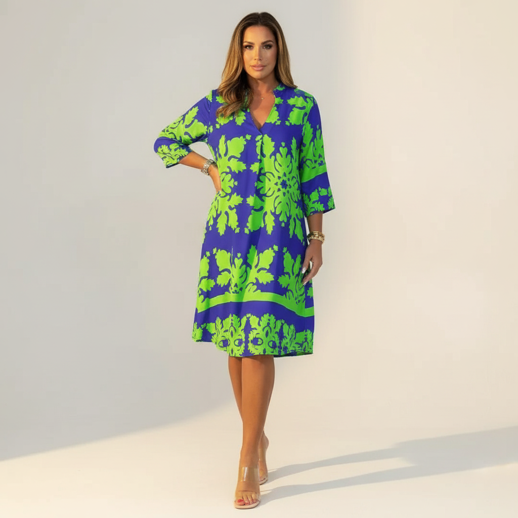 Isla - Elegant Women's Summer Dress with a V Neck and Flared Sleeves