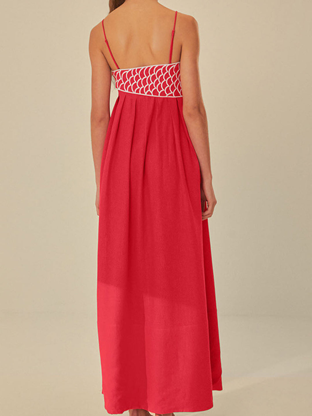 Isla - Flowy Women's Maxi Dress with Spaghetti Straps and Embroidered Fish Detail