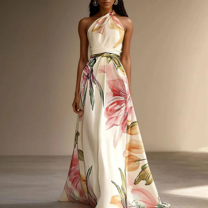 Isla - Formal Women's Wedding Guest Dress with Halter Neckline and Tie Waist