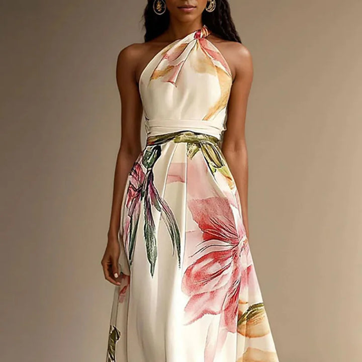 Isla - Formal Women's Wedding Guest Dress with Halter Neckline and Tie Waist