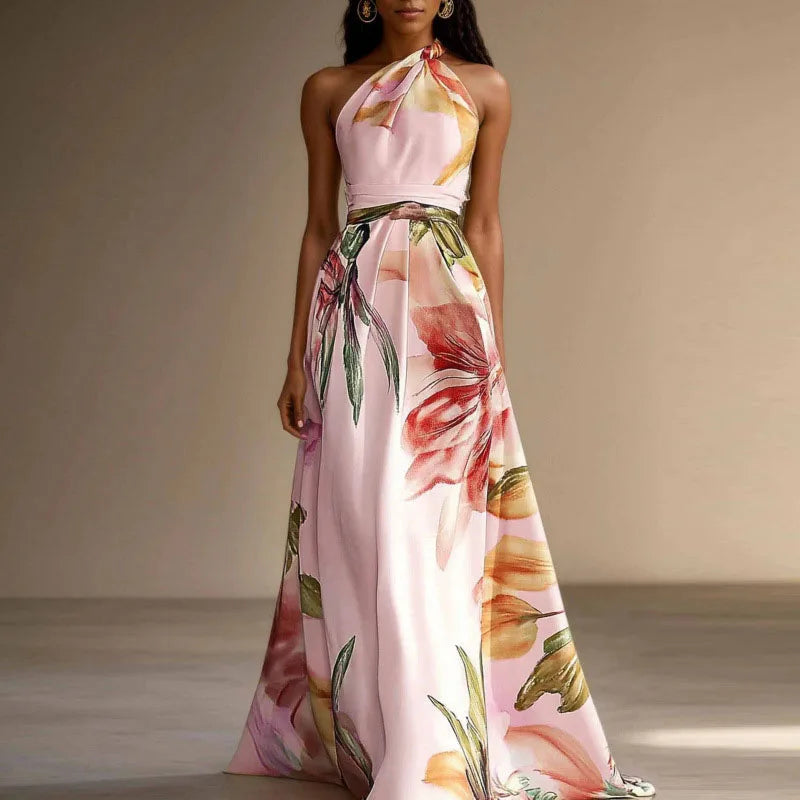 Isla - Formal Women's Wedding Guest Dress with Halter Neckline and Tie Waist