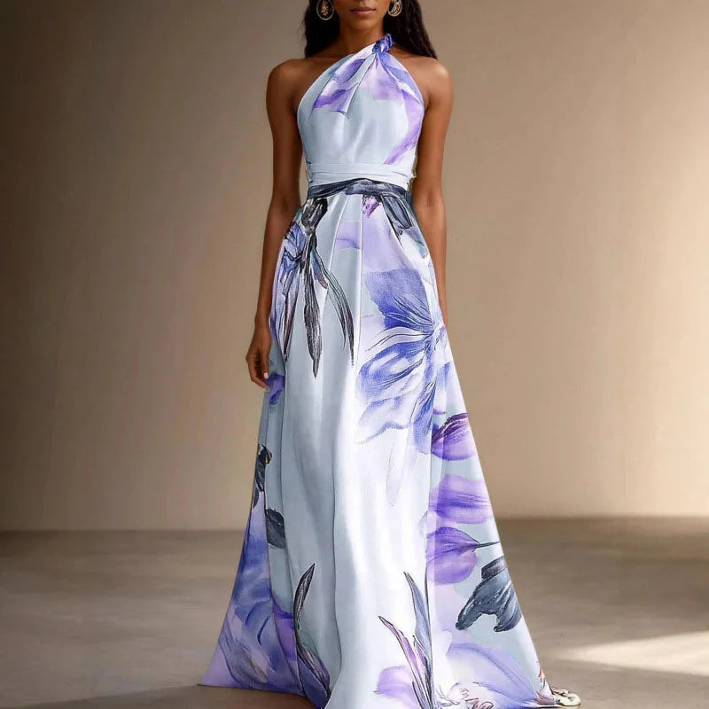 Isla - Formal Women's Wedding Guest Dress with Halter Neckline and Tie Waist