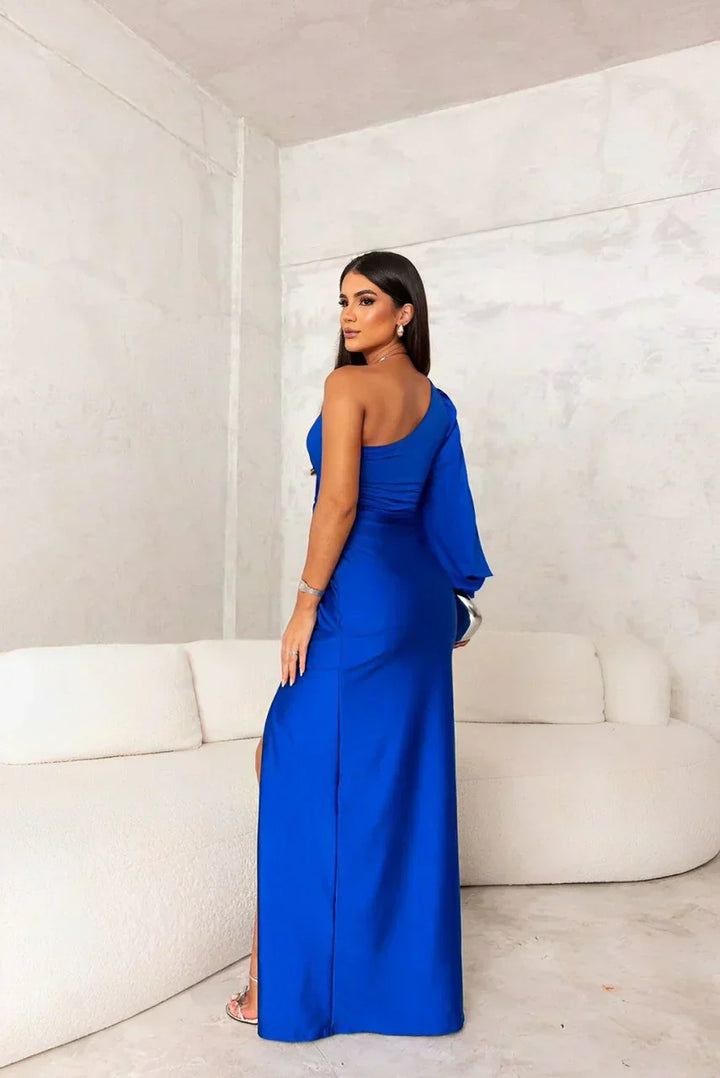 Isla - Glam Women's Wedding Guest Maxi Dress with One Shoulder and Twist Waist Detail