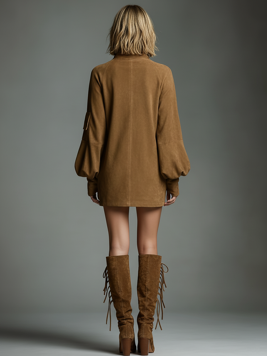Isla - Oversized Women's Fall Wedding Guest Dress with Turtleneck and Batwing Sleeves