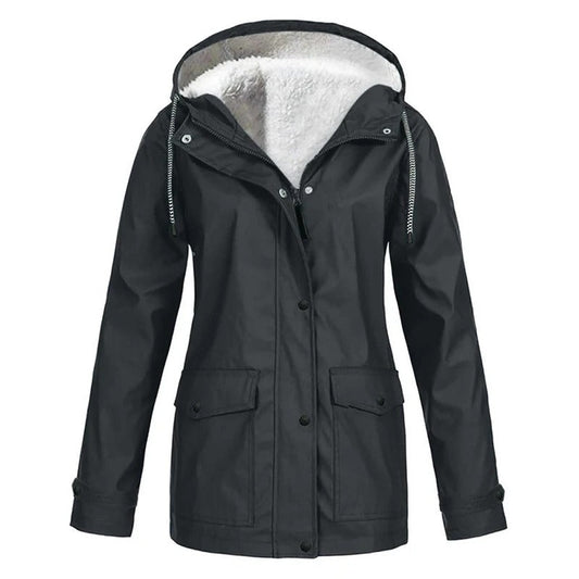 Hannah - Women's Windproof Raincoat with Fleece Hood and Patch Pockets