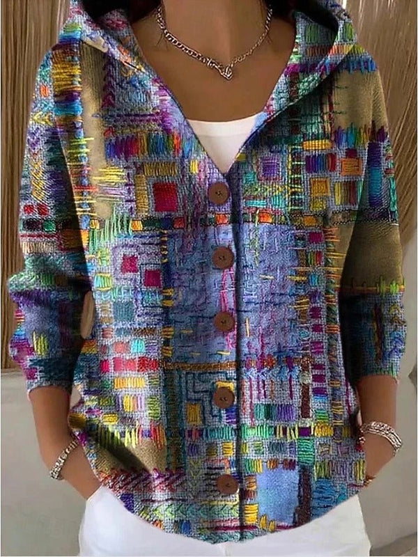 Isla - Women's Autumn Cardigan with Hood and Button Front in Relaxed Fit