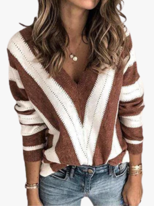 Isla - Women's Autumn Jumper Knitted Style with Deep V Neck