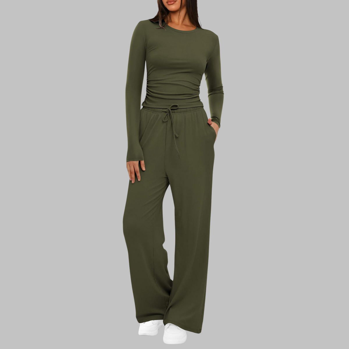 Isla - Women's comfy casual wide leg loungewear set with long sleeve