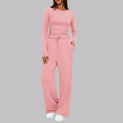 Isla - Women's comfy casual wide leg loungewear set with long sleeve