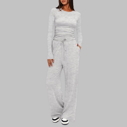 Isla - Women's comfy casual wide leg loungewear set with long sleeve