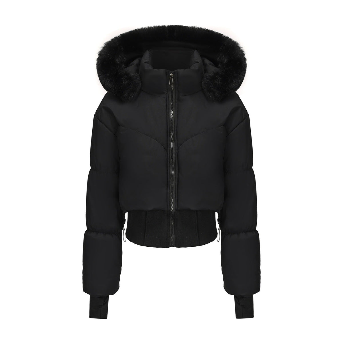 Isla - Women’s cropped hooded winter puffer jacket with ribbed waist