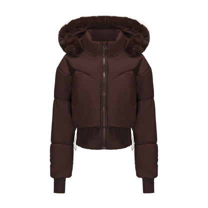 Isla - Women’s cropped hooded winter puffer jacket with ribbed waist