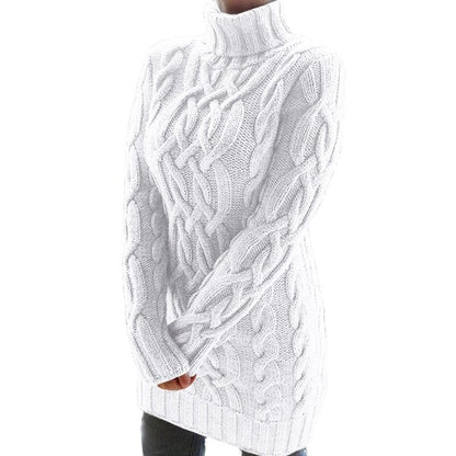 Isla - Women's knitted turtleneck jumper dress with chunky cable detail