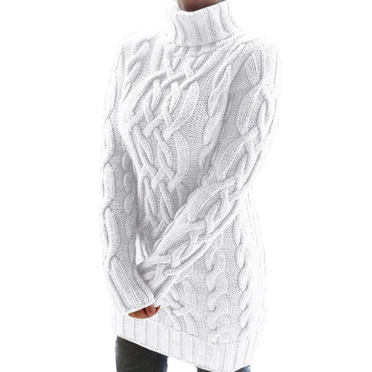 Isla - Women's knitted turtleneck jumper dress with chunky cable detail
