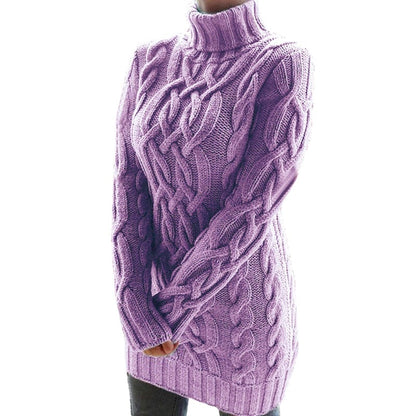 Isla - Women's knitted turtleneck jumper dress with chunky cable detail