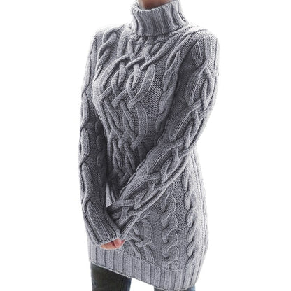Isla - Women's knitted turtleneck jumper dress with chunky cable detail