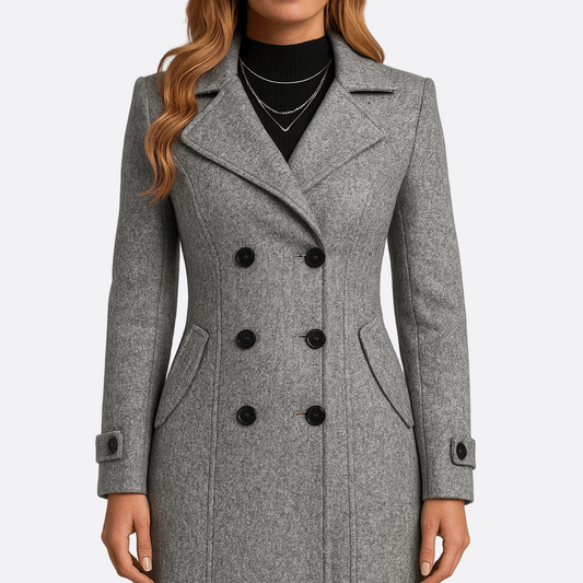Isla - Women's long warm double breasted winter coat with belted waist
