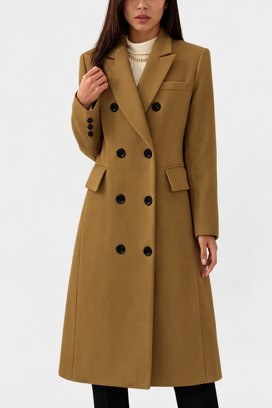 Isla - Women's longline winter coat with tailored fit and peak lapel