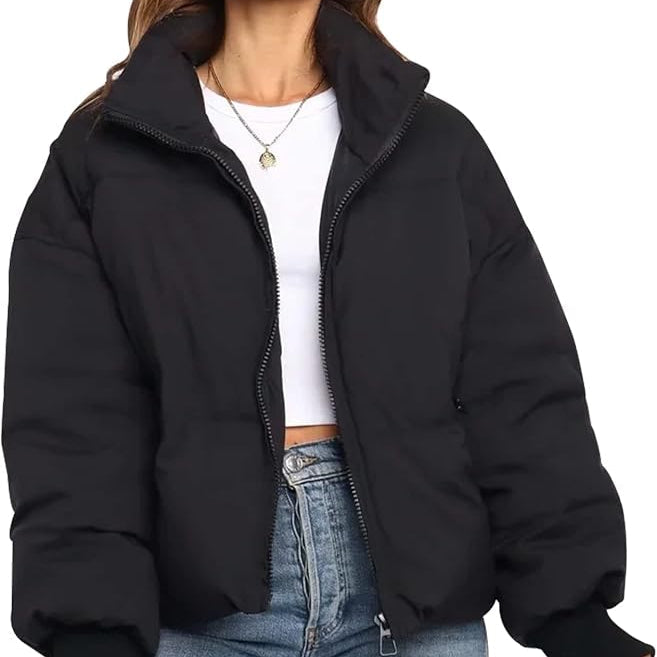 Isla - Women's short oversized quilted puffer jacket with ribbed cuffs