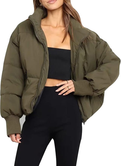Isla - Women's short oversized quilted puffer jacket with ribbed cuffs