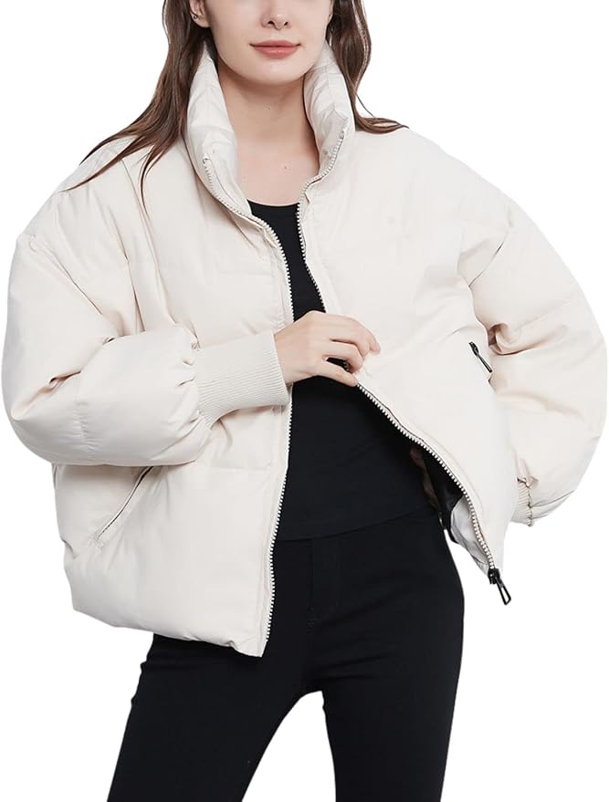 Isla - Women's short oversized quilted puffer jacket with ribbed cuffs