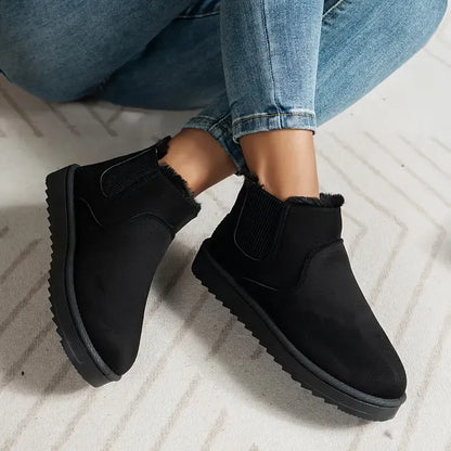 Isla - Women’s warm fleece lined slip on ankle boots with flat sole