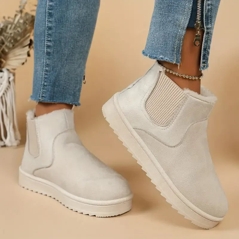 Isla - Women’s warm fleece lined slip on ankle boots with flat sole