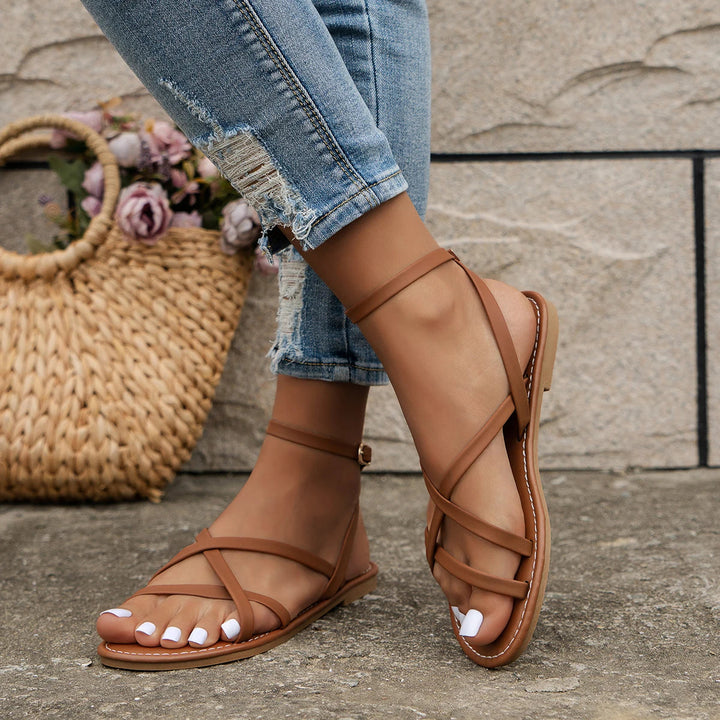 Ivy - Casual Women's Orthopedic Flat Sandals with Thin Cross Straps and Ankle Buckle