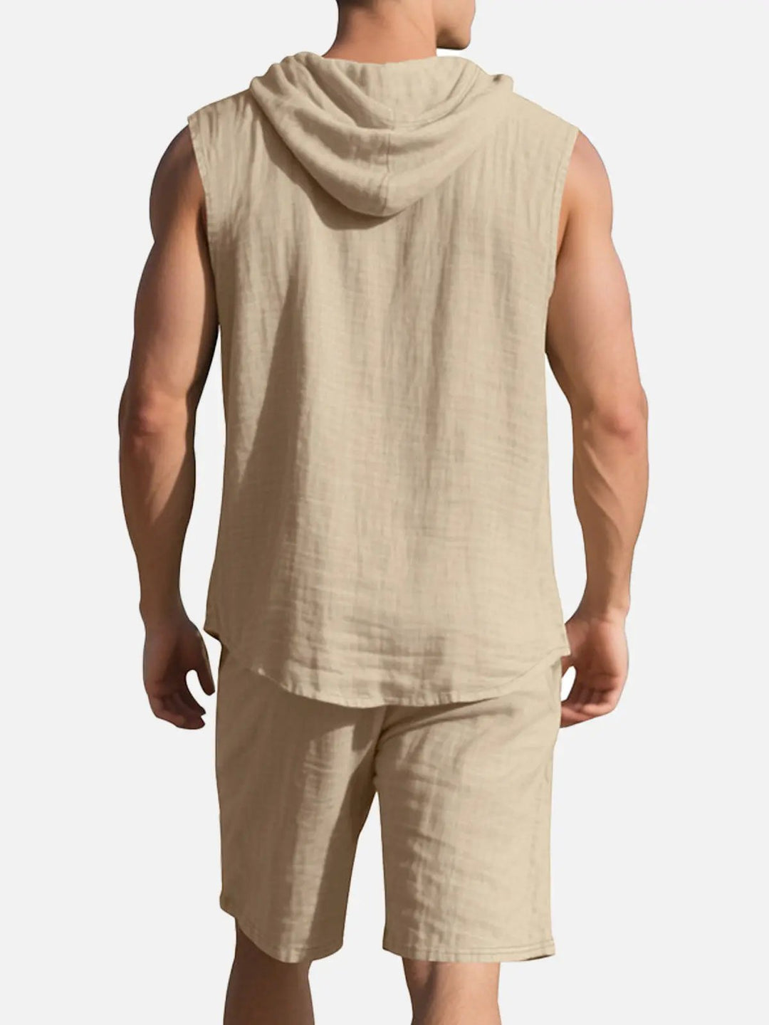 Jack - Casual Men's Linen Set with Hooded Sleeveless Top and Drawstring Shorts
