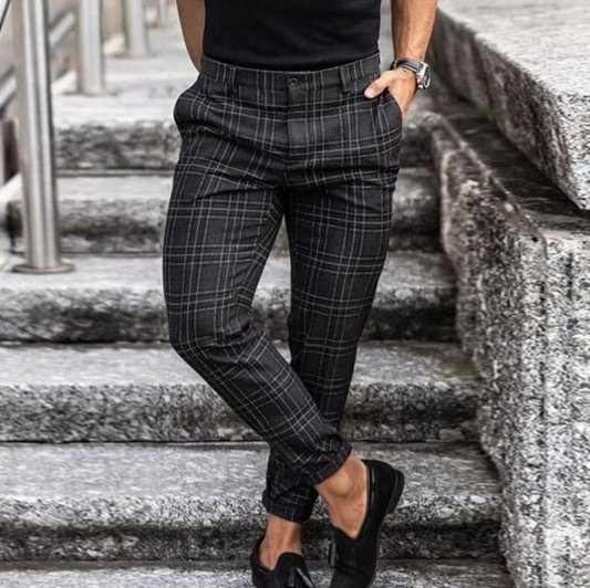 Jack - Men's Stretch Chino Trousers Casual Smart with Check Pattern