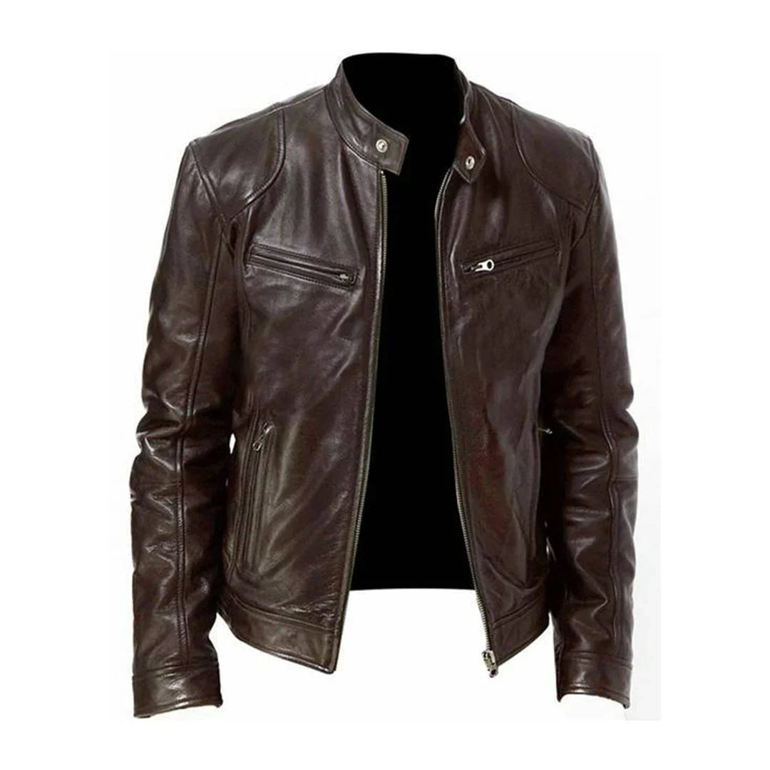 Jack - Men's slim fit biker jacket with stand collar and zip pockets