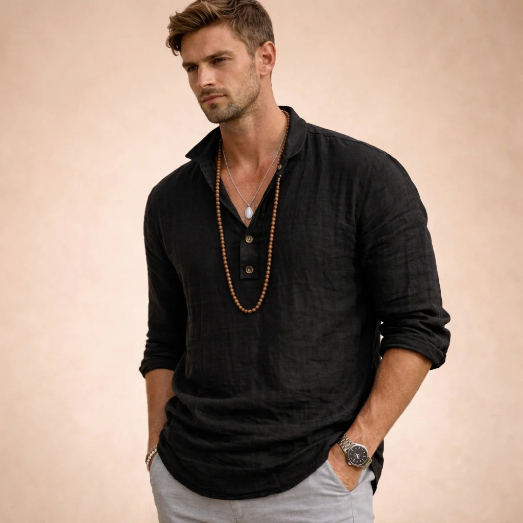 Jack - Relaxed Men's Linen Shirt with Button Placket and Long Sleeves