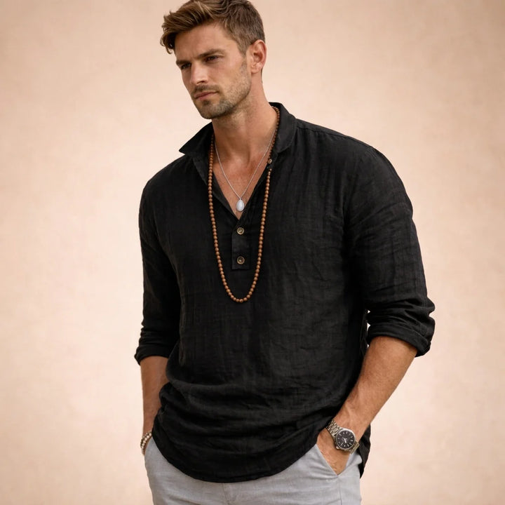 Jack - Relaxed Men's Linen Shirt with Button Placket and Long Sleeves