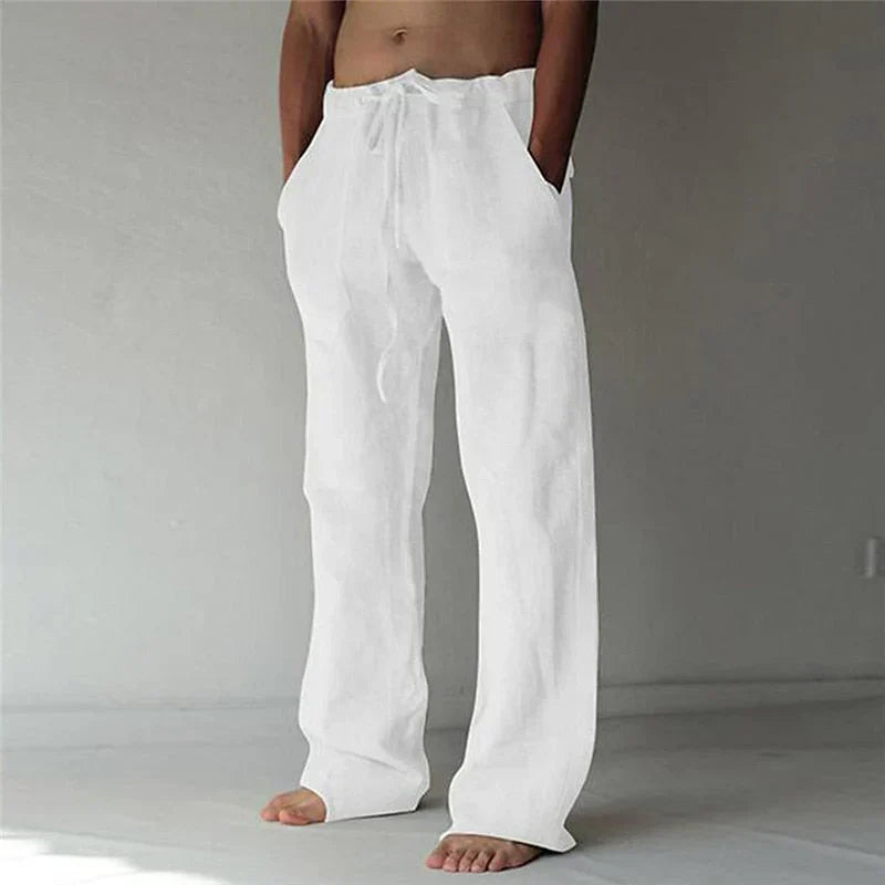 Jack - Relaxed Men's Linen Trousers with Wide Leg and Drawstring Waist