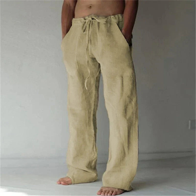 Jack - Relaxed Men's Linen Trousers with Wide Leg and Drawstring Waist