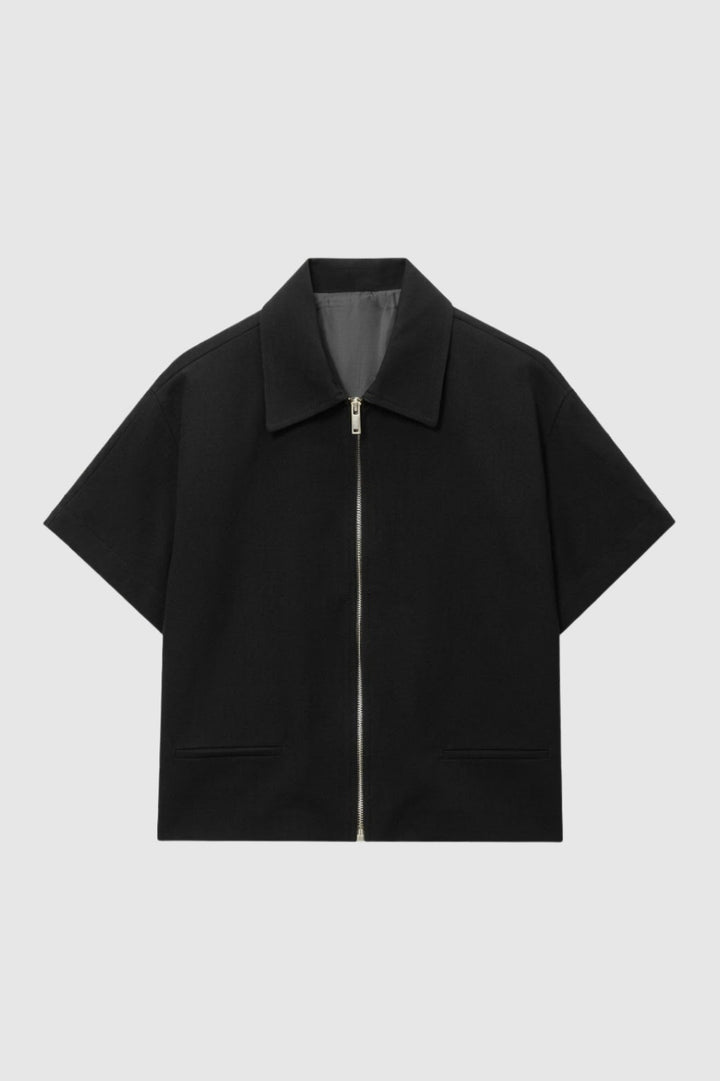 Jacket Women - Cropped Zip with Lapel Collar Short Sleeves | Casual
