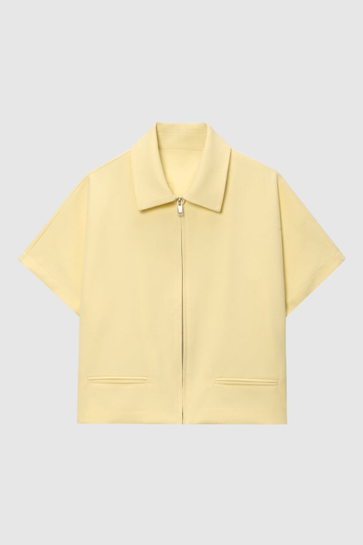 Jacket Women - Cropped Zip with Lapel Collar Short Sleeves | Casual