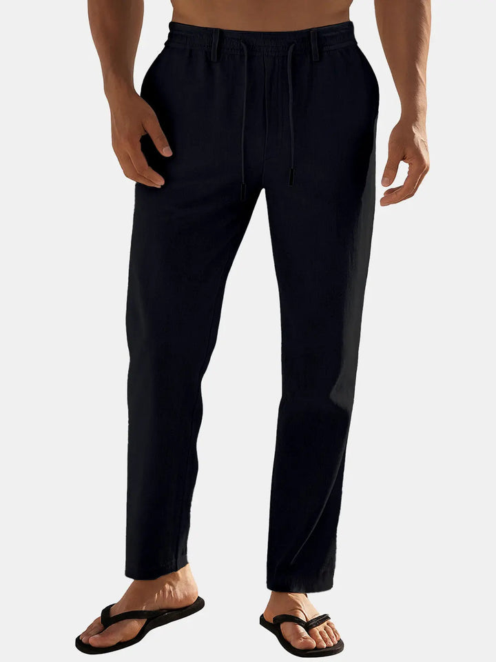 Jacob - Casual Men's Linen Trousers with Drawstring Waist and Tapered Fit