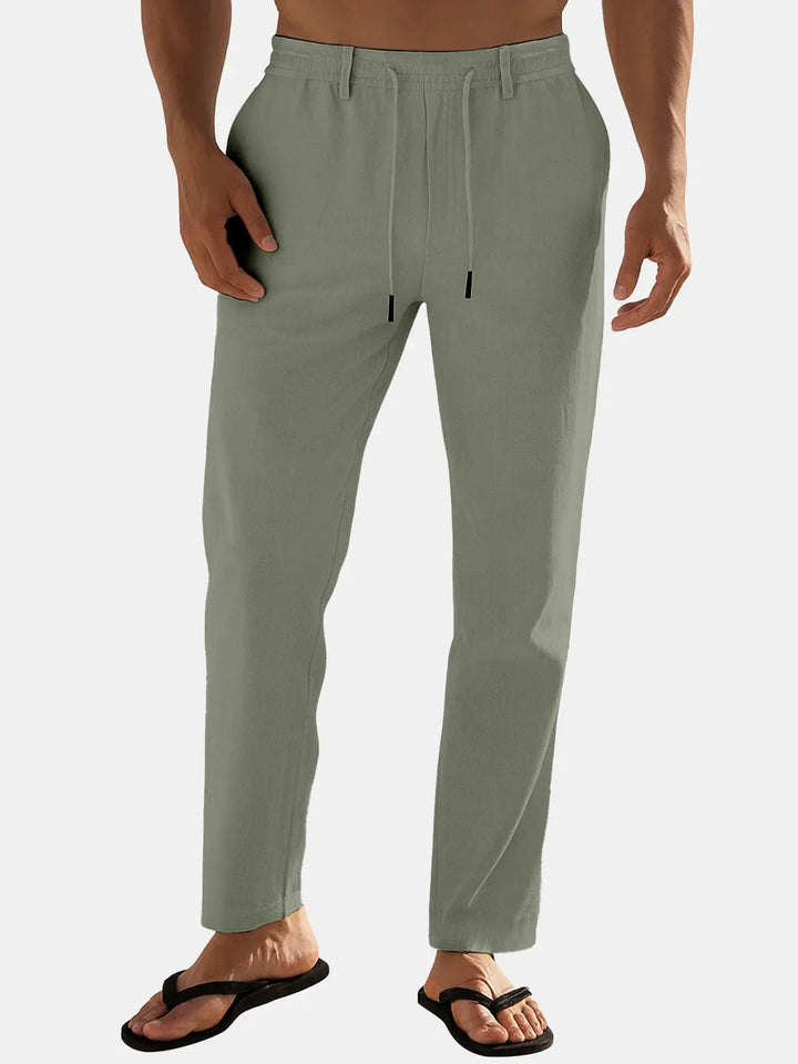 Jacob - Casual Men's Linen Trousers with Drawstring Waist and Tapered Fit
