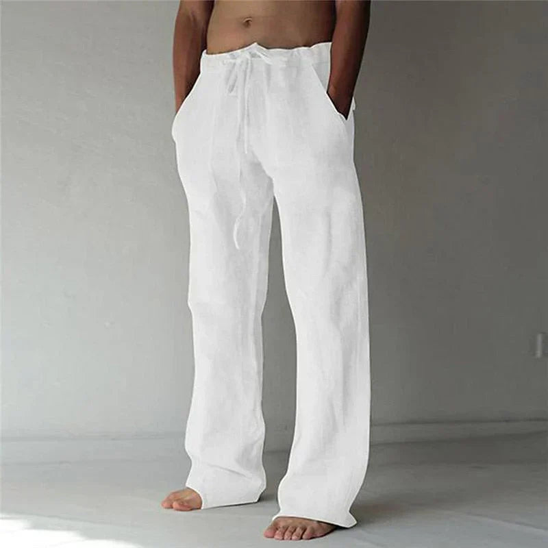Leo - Casual Men's Linen Trousers with Elasticated Waist and Relaxed Wide Leg Fit