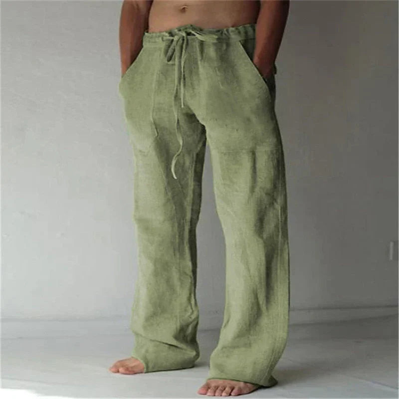 Leo - Casual Men's Linen Trousers with Elasticated Waist and Relaxed Wide Leg Fit