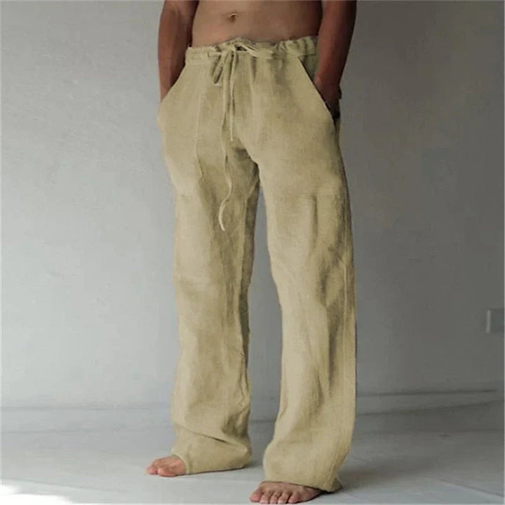 Leo - Casual Men's Linen Trousers with Elasticated Waist and Relaxed Wide Leg Fit